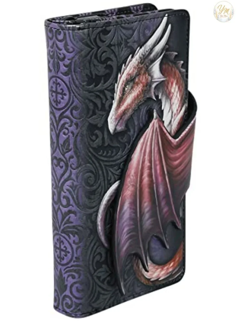 Gothic PU Leather Raven Skull Tri-Fold Wallet with Card Slots and Coin Pocket